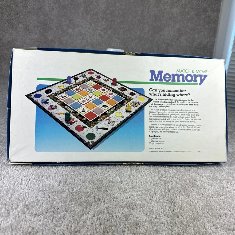 INCOMPLETE VINTAGE Milton Bradley Memory Game Match & Move 1986 Kids 80's Board